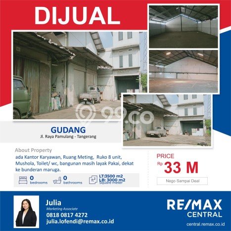 Untuk Dijual Gudang di Pamulang Tangerang Selatan LT 3500m2 / LB 3000m2 Untuk Dijual Gudang di Pamulang Tangerang Selatan LT 3500m2 / LB 3000m2
