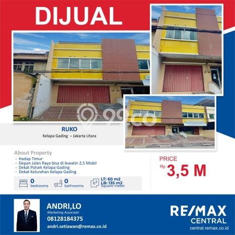 FOR SALE! Ruko di Kelapa Gading Jakarta Utara, LT 60m2, LB 135m2 FOR SALE! Ruko di Kelapa Gading Jakarta Utara, LT 60m2, LB 135m2