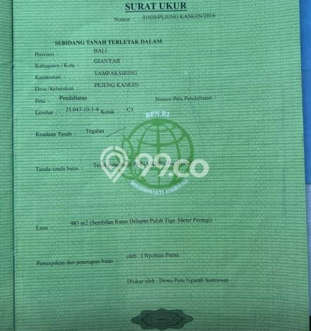 Dijual Tanah Kawasan Ubud, Luas 983m2m², Kawasan Asri, Kontur Datar Dijual Tanah Kawasan Ubud, Luas 983m2m², Kawasan Asri, Kontur Datar