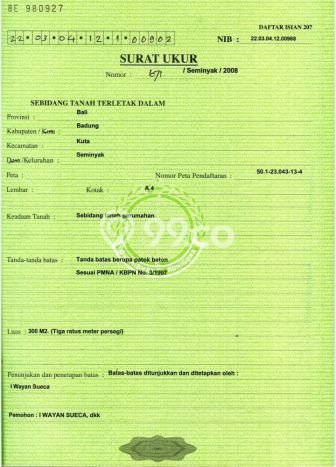 Dijual Tanah Lokasi Seminyak, Badung Seluas 300m2 Dijual Tanah Lokasi Seminyak, Badung Seluas 300m2