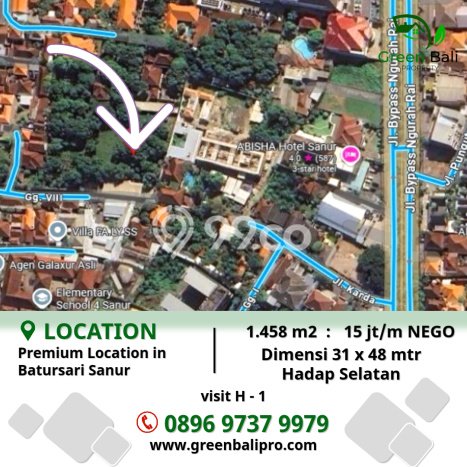 Tanah Dijual Area Strategis di Sanur Denpasar 1581m2 Tanah Dijual Area Strategis di Sanur Denpasar 1581m2