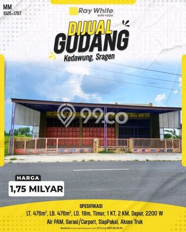 Gudang di Kedawung, Luas 478m2m², Pusat Komersial, Jalan Utama Gudang di Kedawung, Luas 478m2m², Pusat Komersial, Jalan Utama