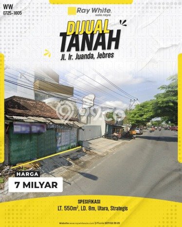 Tanah di Jebres, Solo Luas 550m2 Dijual Segera Tanah di Jebres, Solo Luas 550m2 Dijual Segera