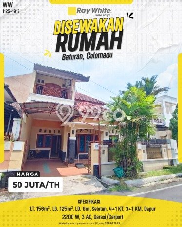 Disewakan segera rumah minimalis strategis 5 Kamar di Colomadu, Karanganyar Disewakan segera rumah minimalis strategis 5 Kamar di Colomadu, Karanganyar