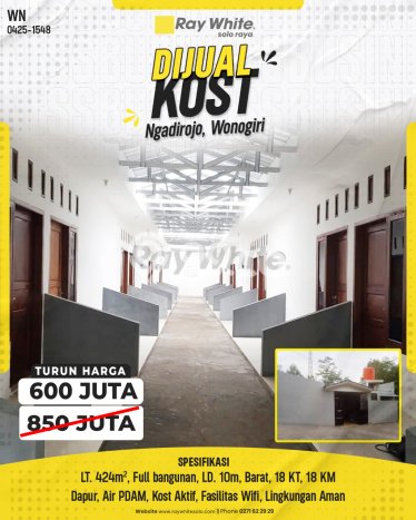 FOR SALE Kost 18 Kamar, 18 Kamar Mandi di Ngadirojo, Wonogiri, Luas 424m2 FOR SALE Kost 18 Kamar, 18 Kamar Mandi di Ngadirojo, Wonogiri, Luas 424m2