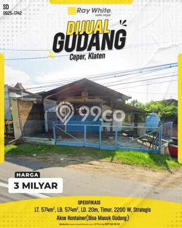 Gudang Komersial Dijual di Ceper Klaten LT 574m2 & LB 574m2 Gudang Komersial Dijual di Ceper Klaten LT 574m2 & LB 574m2
