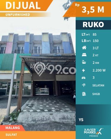 Ruko Dijual di Malang LT 85m2 & LB 150m2 Lokasi Terbaik! Ruko Dijual di Malang LT 85m2 & LB 150m2 Lokasi Terbaik!