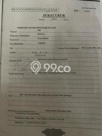 Tanah Dijual di Badung Seluas 934m2 Strategis Tanah Dijual di Badung Seluas 934m2 Strategis