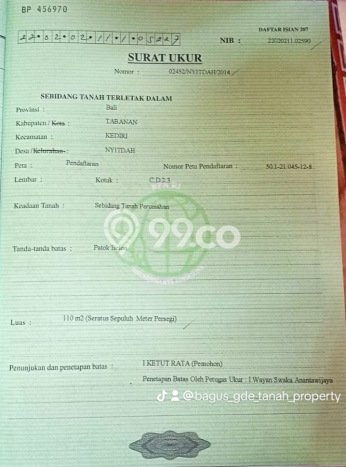 Tanah Dijual di Tabanan Seluas 110m2 Strategis Tanah Dijual di Tabanan Seluas 110m2 Strategis