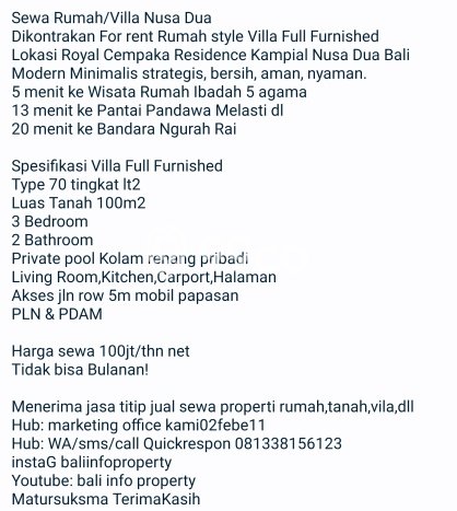 Vila Kawasan , Area 0m2m², Akses ke Pusat Kota Vila Kawasan , Area 0m2m², Akses ke Pusat Kota