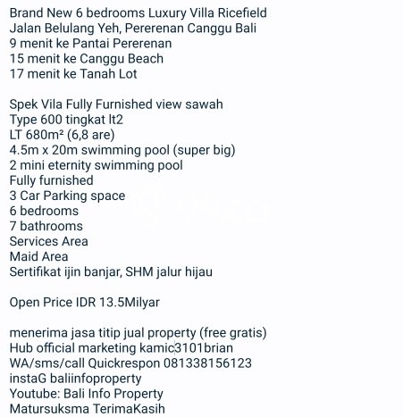 Vila Kawasan , Area 680m2m², Lokasi Premium Vila Kawasan , Area 680m2m², Lokasi Premium