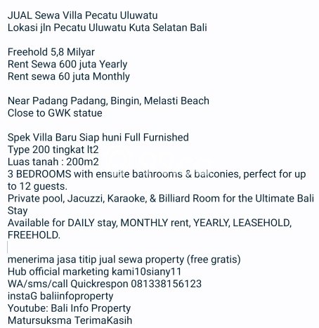 For Rent Vila Kawasan , Luas 0m2m², Akses ke Badung, Badung, Harga Terjangkau For Rent Vila Kawasan , Luas 0m2m², Akses ke Badung, Badung, Harga Terjangkau
