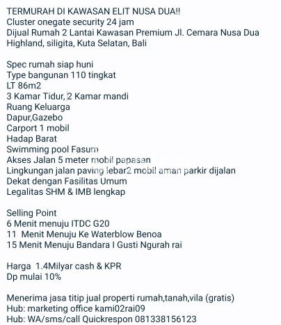Rumah Luas Asri 3 KT Siap Pakai di Nusa Dua Badung Rumah Luas Asri 3 KT Siap Pakai di Nusa Dua Badung