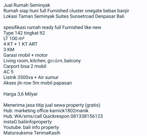 Rumah Elit LB 140m2 Siap Huni Desain Elegan di Seminyak, Badung Rumah Elit LB 140m2 Siap Huni Desain Elegan di Seminyak, Badung