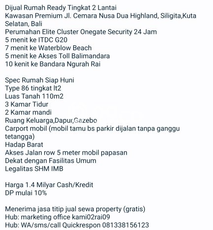 Hunian Nyaman Asri 3 KT Siap Pakai di Nusa Dua Badung Hunian Nyaman Asri 3 KT Siap Pakai di Nusa Dua Badung