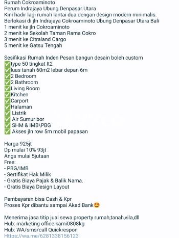 Dijual Rumah Eksklusif 2 KT di Ubung Kaja, Denpasar Dijual Rumah Eksklusif 2 KT di Ubung Kaja, Denpasar