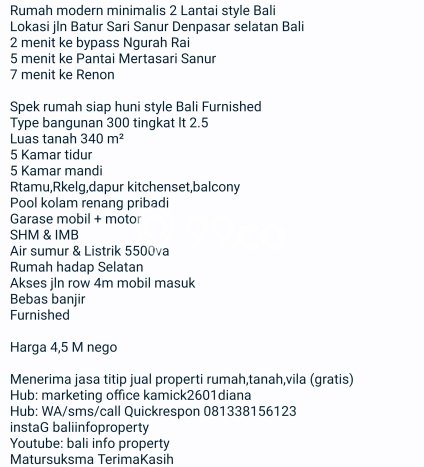 Rumah Elit LB 300m2 Siap Huni Desain Elegan di Sanur, Denpasar Rumah Elit LB 300m2 Siap Huni Desain Elegan di Sanur, Denpasar