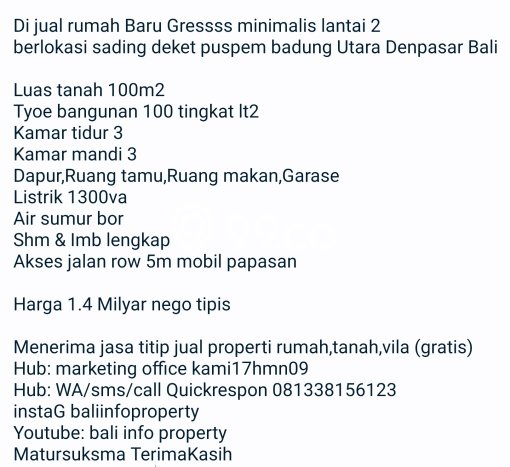 Hunian Nyaman Asri 3 KT Siap Huni di Sading Badung Hunian Nyaman Asri 3 KT Siap Huni di Sading Badung