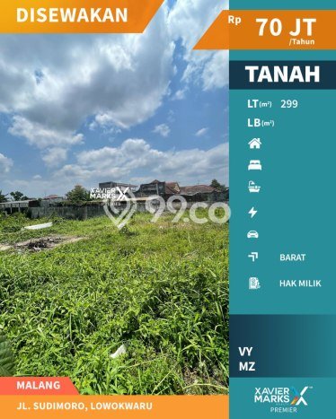 Lahan Kosong Disewakan di Lowokwaru, Malang, Luas 299m2 Lahan Kosong Disewakan di Lowokwaru, Malang, Luas 299m2