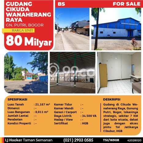 PRIME LOCATION! Gudang Kawasan Gunung Putri, Luas 8011m², Kawasan Komersial, Lokasi Strategis PRIME LOCATION! Gudang Kawasan Gunung Putri, Luas 8011m², Kawasan Komersial, Lokasi Strategis