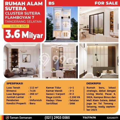 For Sale! Luxury House LT 112m2 Desain Elegan di Alam Sutera For Sale! Luxury House LT 112m2 Desain Elegan di Alam Sutera