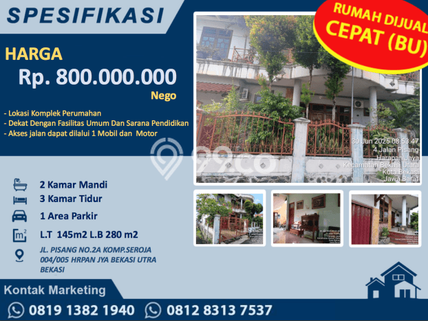 Rumah Strategis Minimalis Lb 280m2 di Bekasi Utara, Bekasi Rumah Strategis Minimalis Lb 280m2 di Bekasi Utara, Bekasi