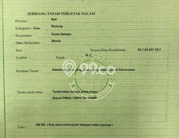 Tanah Dijual Lokasi Strategis di Badung dengan Luas 268m2 Tanah Dijual Lokasi Strategis di Badung dengan Luas 268m2