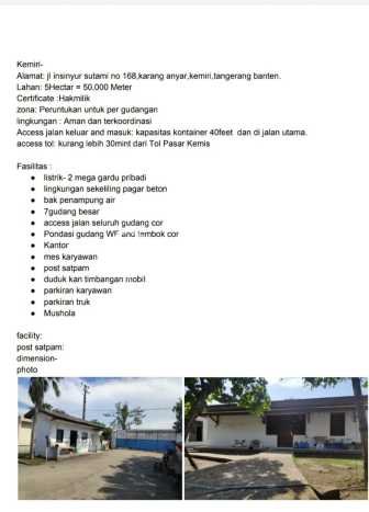 Gudang Strategis Kawasan Kemiri, Luas 18000m², Jalan Mainroad, Ramai Gudang Strategis Kawasan Kemiri, Luas 18000m², Jalan Mainroad, Ramai