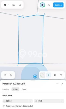 Untuk Dijual Tanah 157m2 di Pererenan, Badung Untuk Dijual Tanah 157m2 di Pererenan, Badung