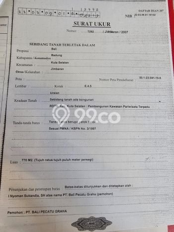 Tanah Kavling Dijual di Jimbaran, Badung dengan Luas Tanah 1231m2 Tanah Kavling Dijual di Jimbaran, Badung dengan Luas Tanah 1231m2