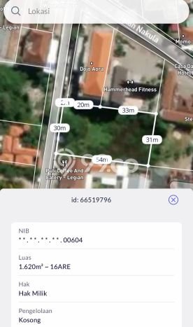 Dijual Tanah 1620m2 di Legian, Badung Dijual Tanah 1620m2 di Legian, Badung