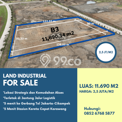 Jarang Ada! Tanah di Karawang Barat Punya Luas 11690m2 - Jarang Ada! Tanah di Karawang Barat Punya Luas 11690m2 -