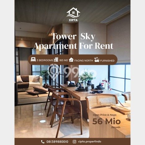 Apartemen Sewa 3 Kamar Hemat Siap Huni di Jakarta Pusat, Luas 183m2 Apartemen Sewa 3 Kamar Hemat Siap Huni di Jakarta Pusat, Luas 183m2