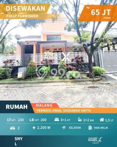 Rumah Sewa Malang LT 230m2 LB 200m2 Area Soekarno Hatta Rumah Sewa Malang LT 230m2 LB 200m2 Area Soekarno Hatta