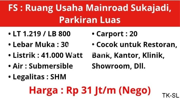 Unit Komersial Dijual di Sukajadi Bandung Luas Tanah 1219m2, Luas Bangunan 800m2 Unit Komersial Dijual di Sukajadi Bandung Luas Tanah 1219m2, Luas Bangunan 800m2