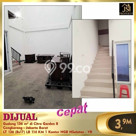 FOR SALE! Gudang di Cengkareng Jakarta Barat, LT 136m2, LB 114m2 FOR SALE! Gudang di Cengkareng Jakarta Barat, LT 136m2, LB 114m2