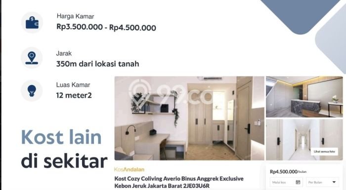 HARGA TERBAIK! Tanah di Kemanggisan, Luas 428m², Area Strategis HARGA TERBAIK! Tanah di Kemanggisan, Luas 428m², Area Strategis
