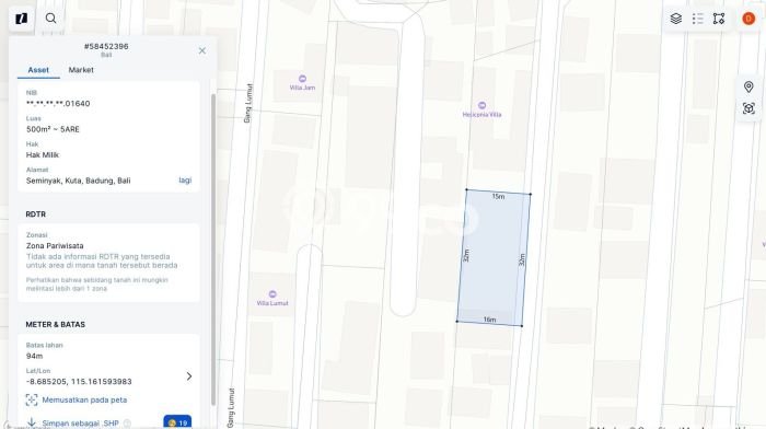 Tanah Area Berkembang di Seminyak, Luas 245m², Akses ke Pusat Kota Tanah Area Berkembang di Seminyak, Luas 245m², Akses ke Pusat Kota