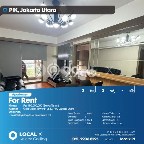 Apartemen Minimalis untuk Disewa, 3 Kamar di Jakarta Utara Apartemen Minimalis untuk Disewa, 3 Kamar di Jakarta Utara