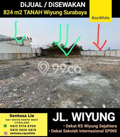 Disewakan Tanah di Wiyung, Luas 824m2m², Area Potensial Disewakan Tanah di Wiyung, Luas 824m2m², Area Potensial