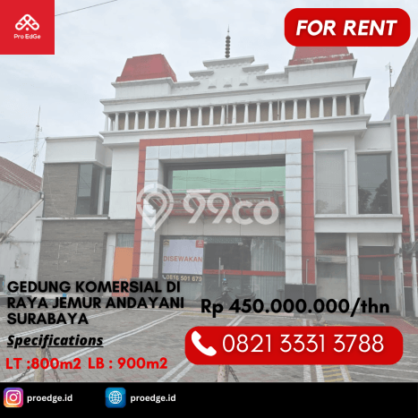 FOR RENT! Komersial di Jemursari Cocok untuk Bisnis 900m2 FOR RENT! Komersial di Jemursari Cocok untuk Bisnis 900m2