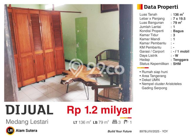 Rumah Minimalis 3 Kamar LT 136m2 di Permata Medang Rumah Minimalis 3 Kamar LT 136m2 di Permata Medang