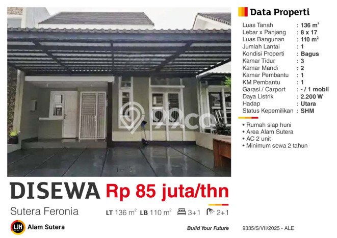Jarang Ada! Rumah Sewa 3 Kamar Nyaman Siap Huni Alam Sutera Jarang Ada! Rumah Sewa 3 Kamar Nyaman Siap Huni Alam Sutera