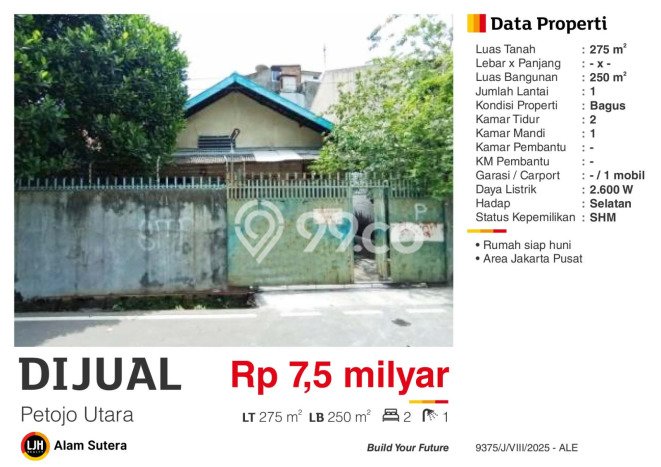 Ready to Use! Luxury House LT 275m2 Desain Modern di Petojo Ready to Use! Luxury House LT 275m2 Desain Modern di Petojo
