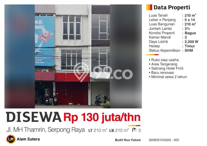 Unit Ruko disewakan di Pinang Tangerang dengan LT 70m2 / LB 210m2 Unit Ruko disewakan di Pinang Tangerang dengan LT 70m2 / LB 210m2