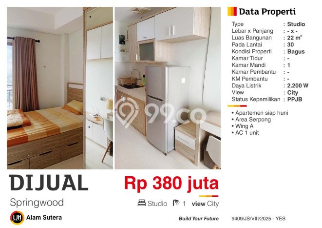 Hunian Apartemen 1 KT 1 KM Dijual di Serpong Utara Tangerang Selatan, Luas 22m2 Hunian Apartemen 1 KT 1 KM Dijual di Serpong Utara Tangerang Selatan, Luas 22m2
