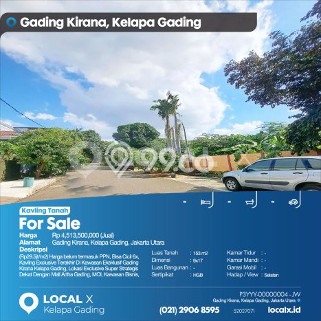 Lahan Dijual Lokasi Kelapa Gading, Jakarta Utara dengan Luas Tanah 153m2 dan Status - Lahan Dijual Lokasi Kelapa Gading, Jakarta Utara dengan Luas Tanah 153m2 dan Status -