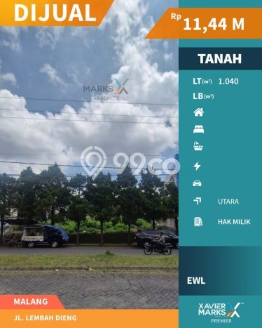 Tanah Dijual Area Strategis di Dieng Tidar Malang 1040m2 Tanah Dijual Area Strategis di Dieng Tidar Malang 1040m2