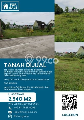 Lahan Dijual Lokasi Gondangrejo, Karanganyar dengan Luas Tanah 2540m2 dan Status - Lahan Dijual Lokasi Gondangrejo, Karanganyar dengan Luas Tanah 2540m2 dan Status -