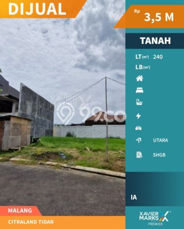Untuk Dijual Tanah 240m2 di Tidar, Malang Untuk Dijual Tanah 240m2 di Tidar, Malang